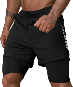 2 in 1 Running Shorts for Men Workout Gym Athletic Shorts Quick Dry Lightweight Training Shorts with Pockets Joggers