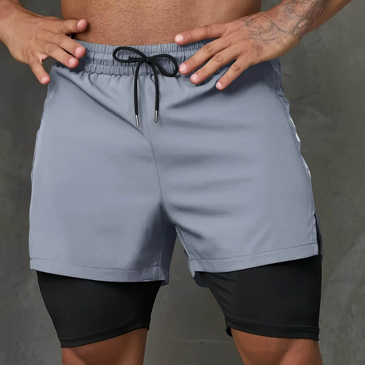 2 in 1 Running Shorts for Men Workout Gym Athletic Shorts Quick Dry Lightweight Training Shorts with Pockets Joggers