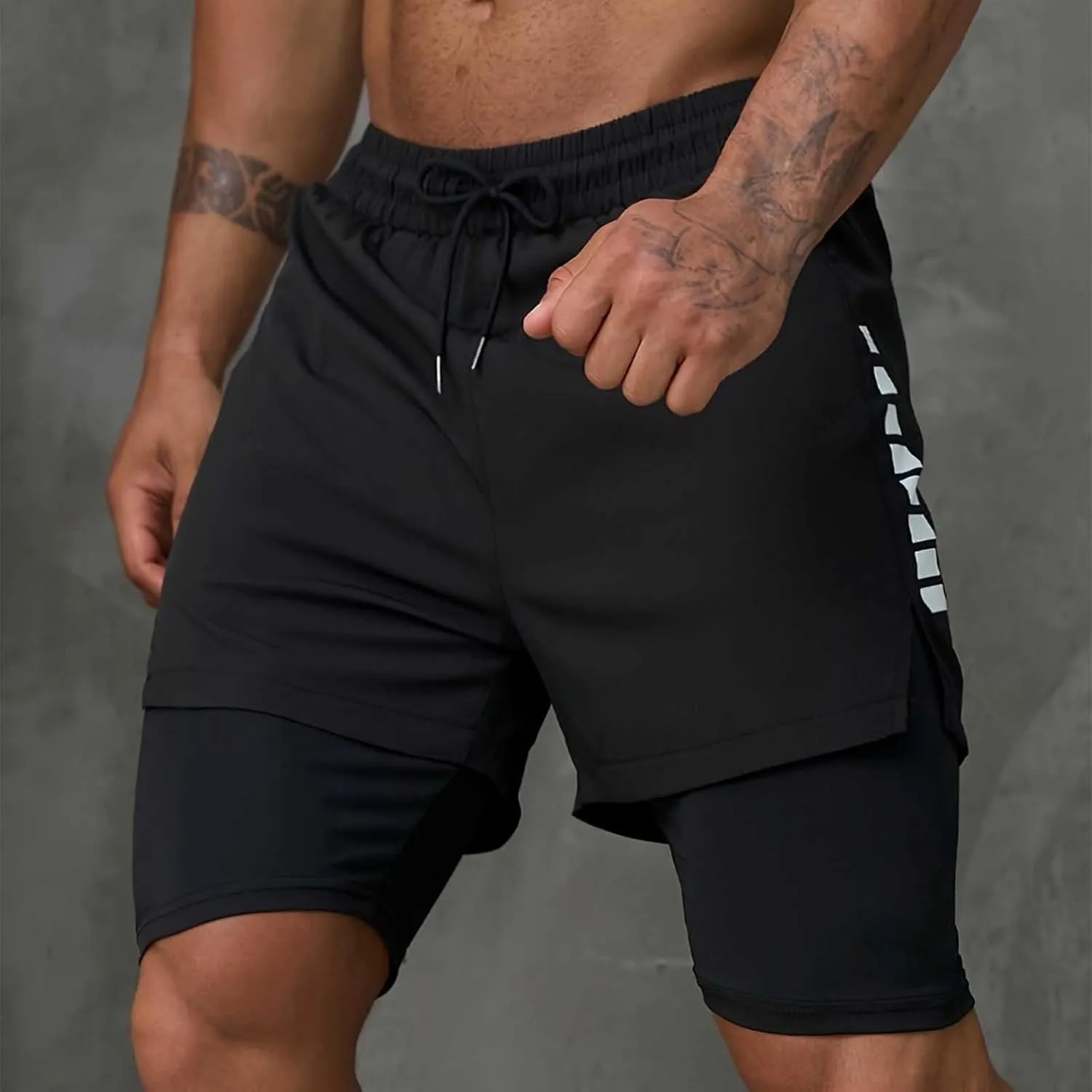 2 in 1 Running Shorts for Men Workout Gym Athletic Shorts Quick Dry Lightweight Training Shorts with Pockets Joggers