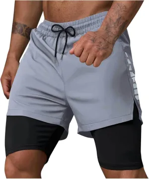 2 in 1 Running Shorts for Men Workout Gym Athletic Shorts Quick Dry Lightweight Training Shorts with Pockets Joggers