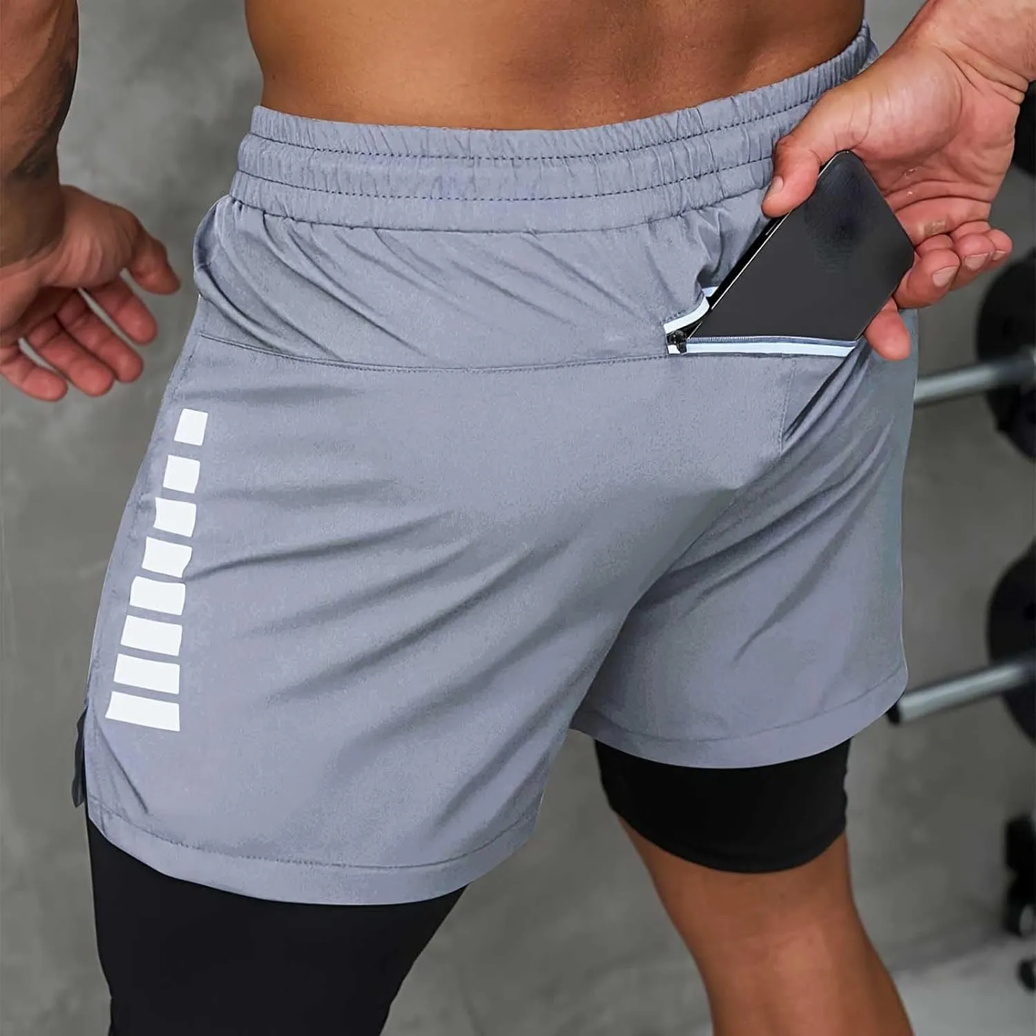 2 in 1 Running Shorts for Men Workout Gym Athletic Shorts Quick Dry Lightweight Training Shorts with Pockets Joggers