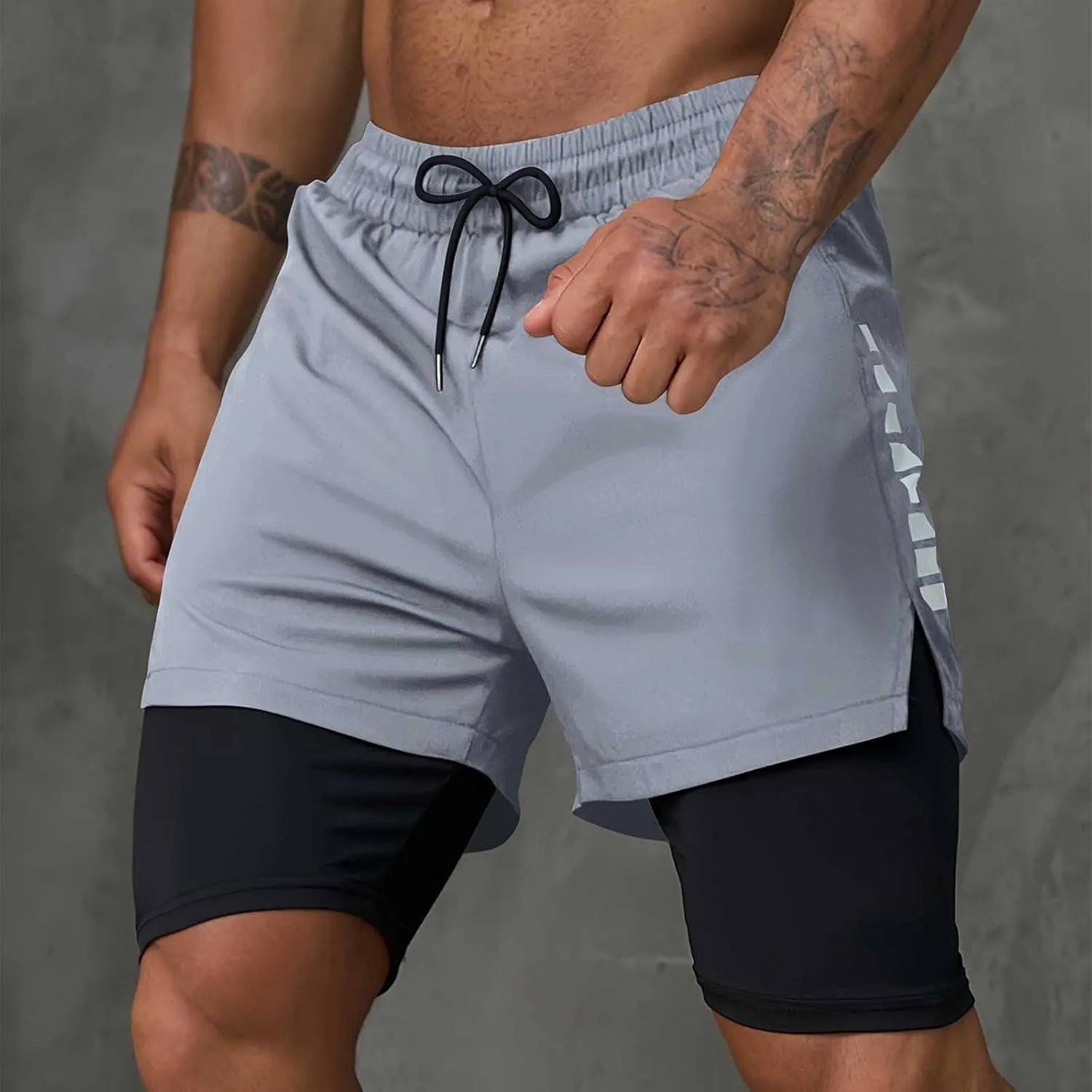 2 in 1 Running Shorts for Men Workout Gym Athletic Shorts Quick Dry Lightweight Training Shorts with Pockets Joggers