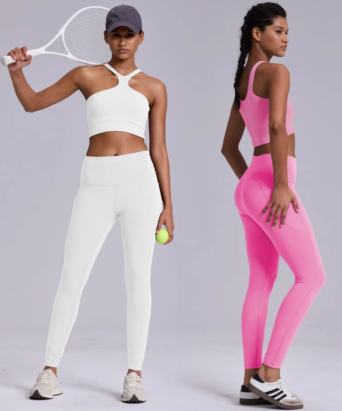 2 Pack Black Leggings with Pockets for Women, Tummy Control Workout High Waisted Yoga Pants