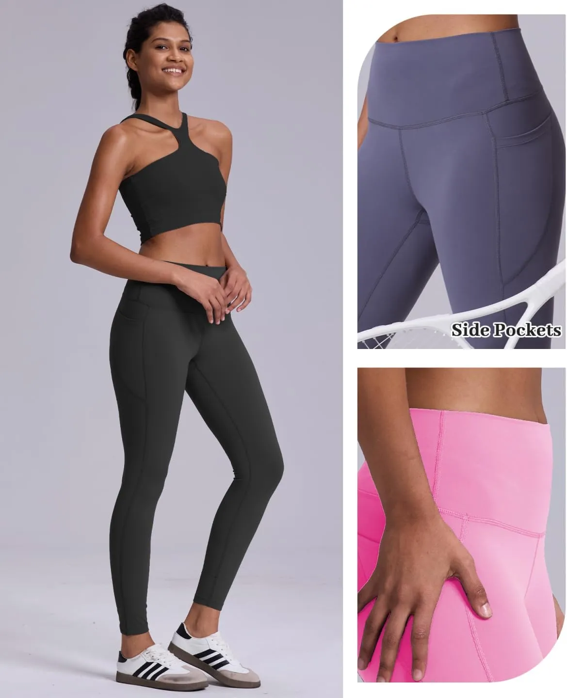 2 Pack Black Leggings with Pockets for Women, Tummy Control Workout High Waisted Yoga Pants