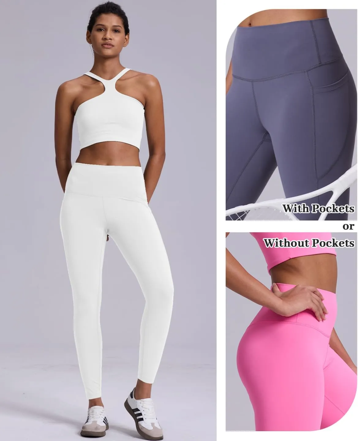 2 Pack Black Leggings with Pockets for Women, Tummy Control Workout High Waisted Yoga Pants