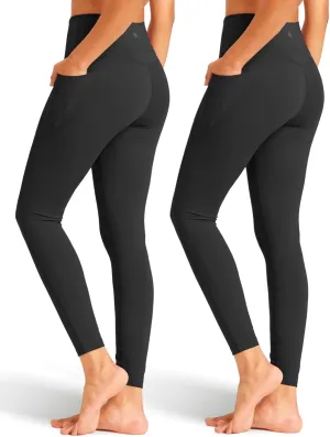 2 Pack Black Leggings with Pockets for Women, Tummy Control Workout High Waisted Yoga Pants