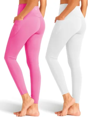 2 Pack Black Leggings with Pockets for Women, Tummy Control Workout High Waisted Yoga Pants
