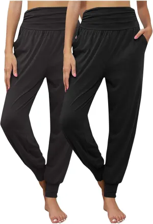 2 Pack Womens Yoga Jogger Pants with Side Pockets Sweatpants Lounge Lightweight Pants for Workout Running Yoga