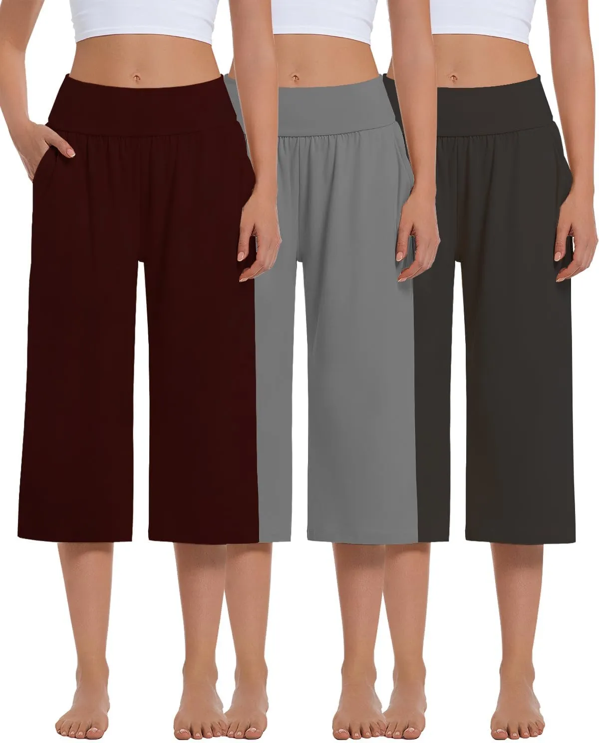 3 Pack Womens Wide Leg Yoga,Casual Wide Leg Yoga Pants Loose Soft Pajamas with Pockets Sweatpants