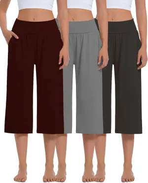 3 Pack Womens Wide Leg Yoga,Casual Wide Leg Yoga Pants Loose Soft Pajamas with Pockets Sweatpants