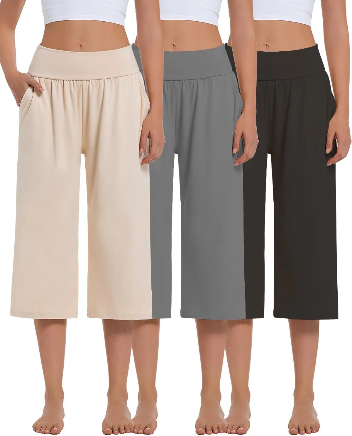 3 Pack Womens Wide Leg Yoga,Casual Wide Leg Yoga Pants Loose Soft Pajamas with Pockets Sweatpants