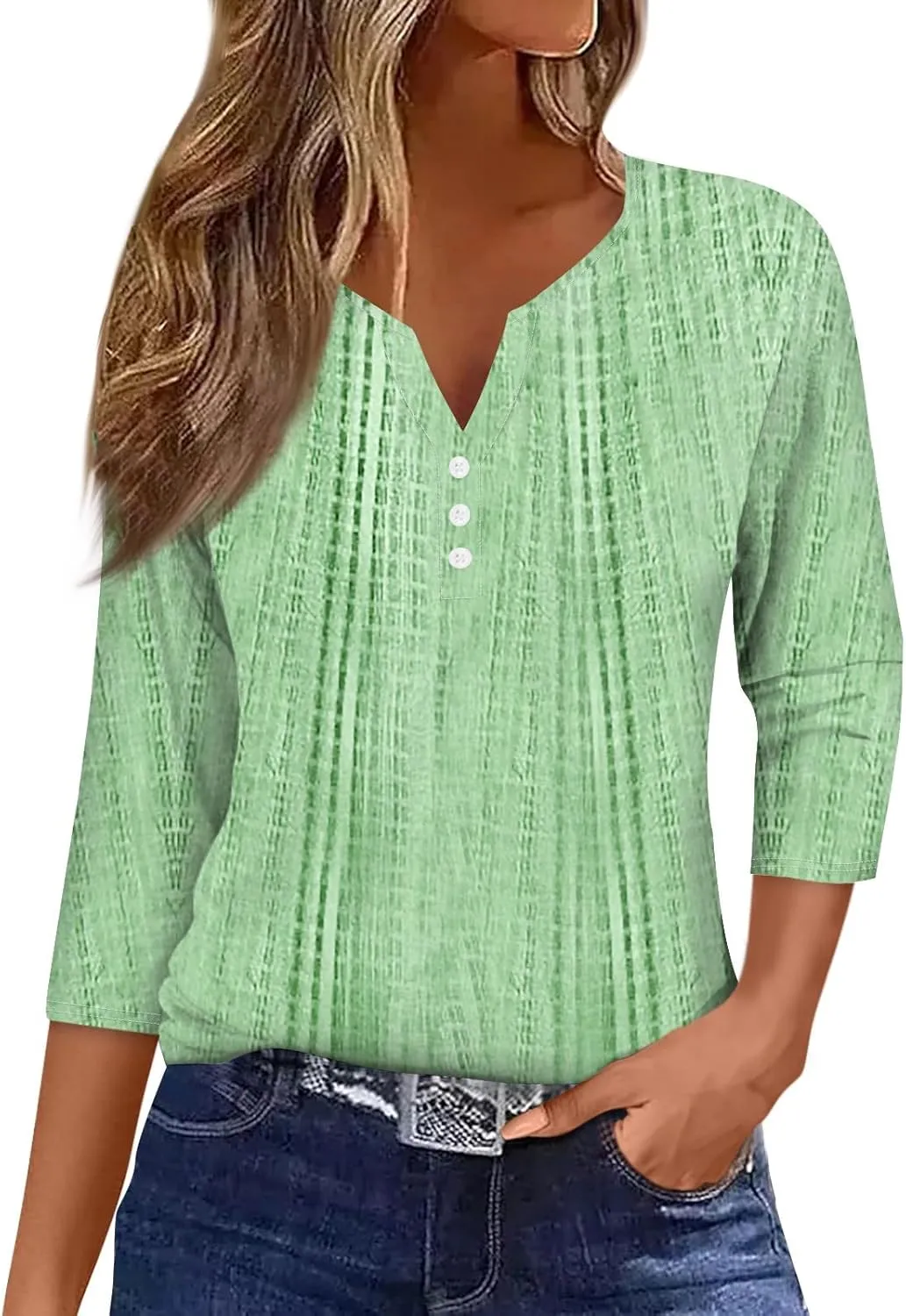 3/4 Length Sleeve Womens Tops Henley Neck 2025 Summer Shirts Three Quarter Sleeve Petite Tshirts