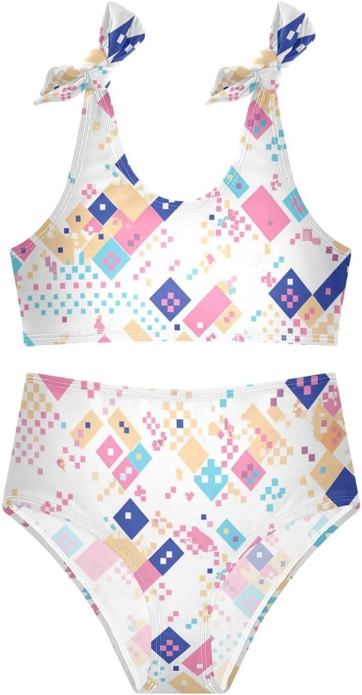 Abstract Girl Two Piecing Kids Bikini Set Quick-Dry Bathing Suit Swimming Suits Cute Shoulder Strap