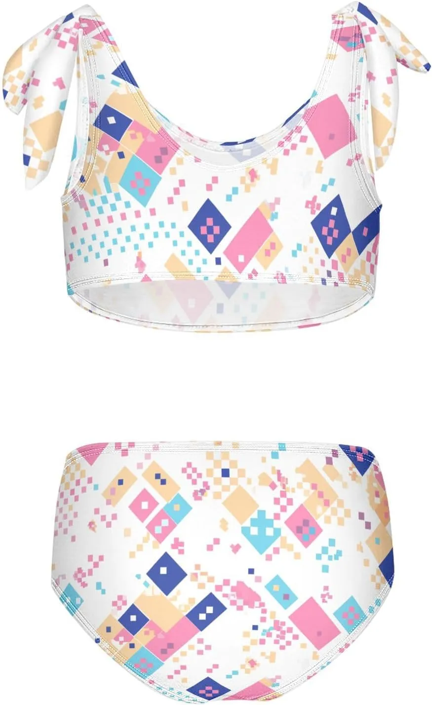 Abstract Girl Two Piecing Kids Bikini Set Quick-Dry Bathing Suit Swimming Suits Cute Shoulder Strap