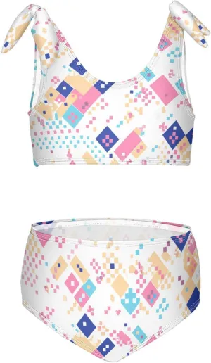 Abstract Girl Two Piecing Kids Bikini Set Quick-Dry Bathing Suit Swimming Suits Cute Shoulder Strap