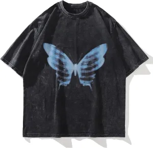 Aelfric Eden Mens Oversized T Shirts Tees Butterfly Print Crew Neck Cotton Tops Streetwear Casual Shirt