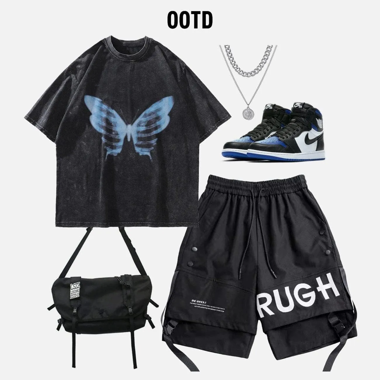 Aelfric Eden Mens Oversized T Shirts Tees Butterfly Print Crew Neck Cotton Tops Streetwear Casual Shirt