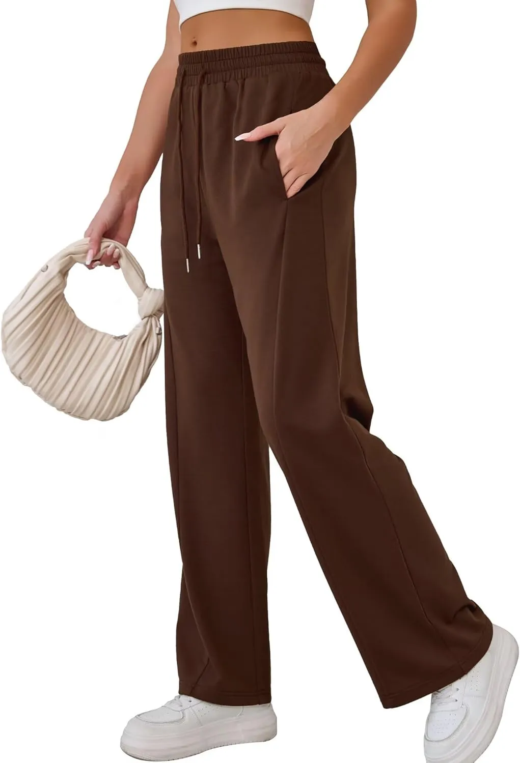 Ahlaray Women's Wide Leg Sweatpants Drawstring Elastic High Waisted Yoga Pants with Pockets M-3XL