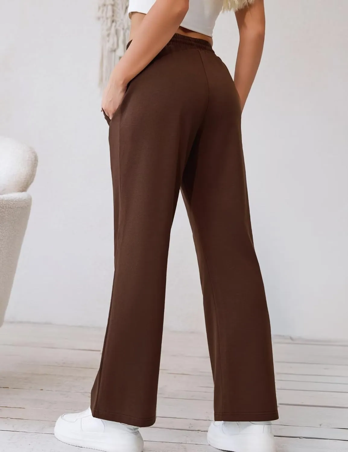 Ahlaray Women's Wide Leg Sweatpants Drawstring Elastic High Waisted Yoga Pants with Pockets M-3XL