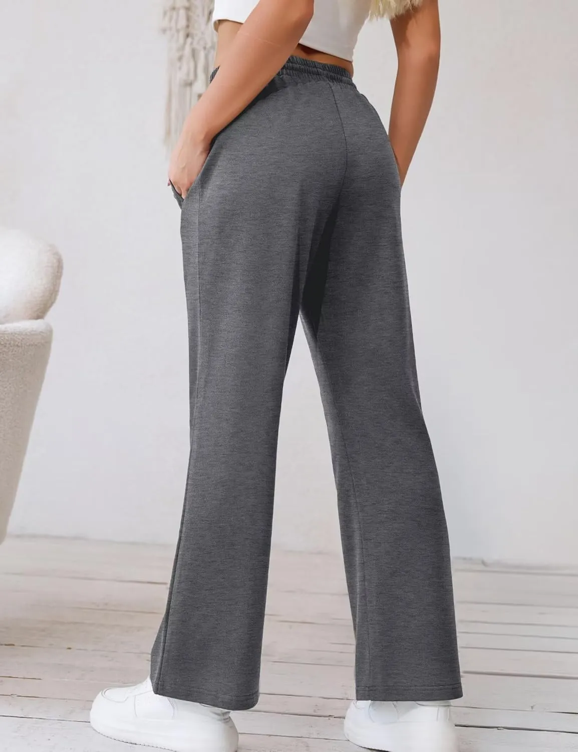 Ahlaray Women's Wide Leg Sweatpants Drawstring Elastic High Waisted Yoga Pants with Pockets M-3XL