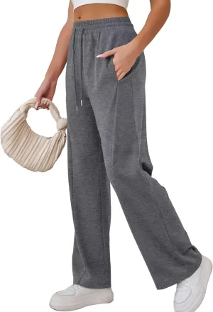 Ahlaray Women's Wide Leg Sweatpants Drawstring Elastic High Waisted Yoga Pants with Pockets M-3XL