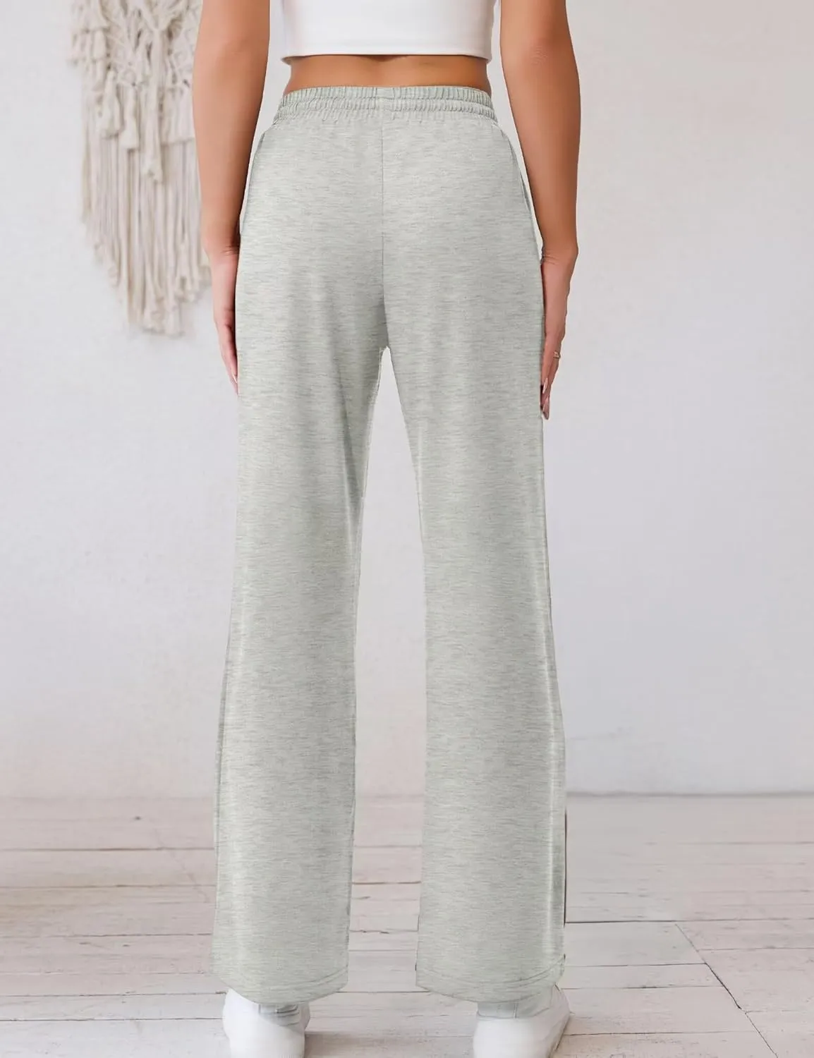 Ahlaray Women's Wide Leg Sweatpants Drawstring Elastic High Waisted Yoga Pants with Pockets M-3XL