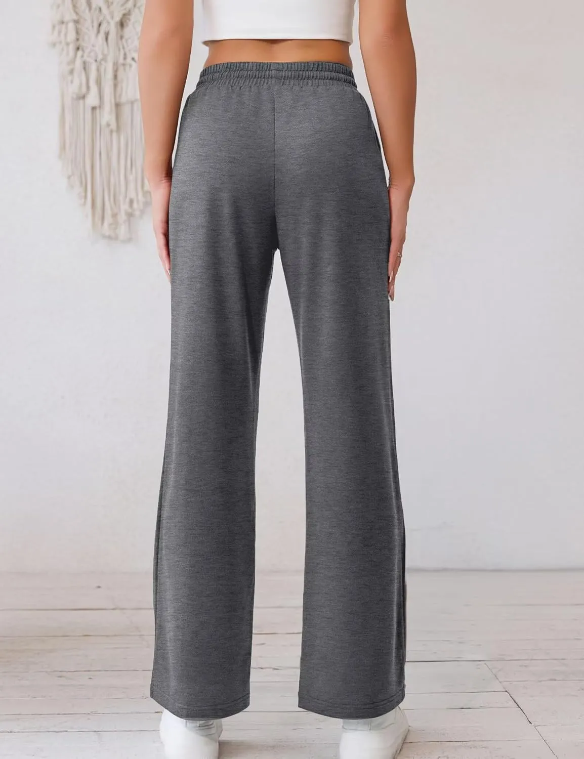 Ahlaray Women's Wide Leg Sweatpants Drawstring Elastic High Waisted Yoga Pants with Pockets M-3XL
