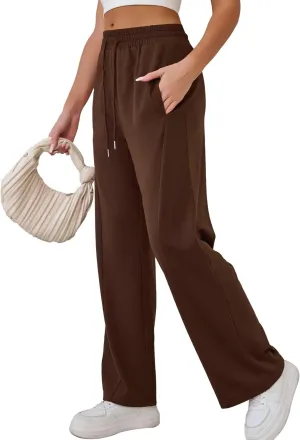Ahlaray Women's Wide Leg Sweatpants Drawstring Elastic High Waisted Yoga Pants with Pockets M-3XL