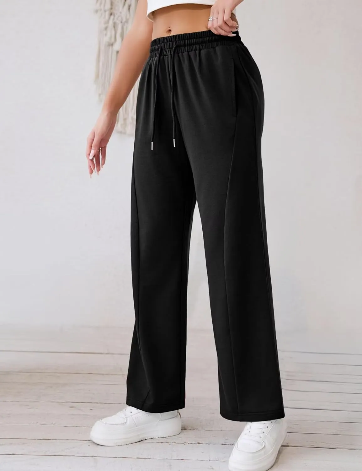Ahlaray Women's Wide Leg Sweatpants Drawstring Elastic High Waisted Yoga Pants with Pockets M-3XL