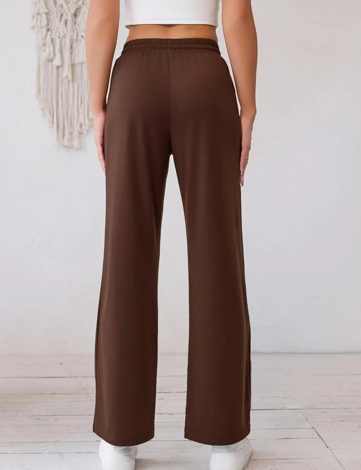 Ahlaray Women's Wide Leg Sweatpants Drawstring Elastic High Waisted Yoga Pants with Pockets M-3XL