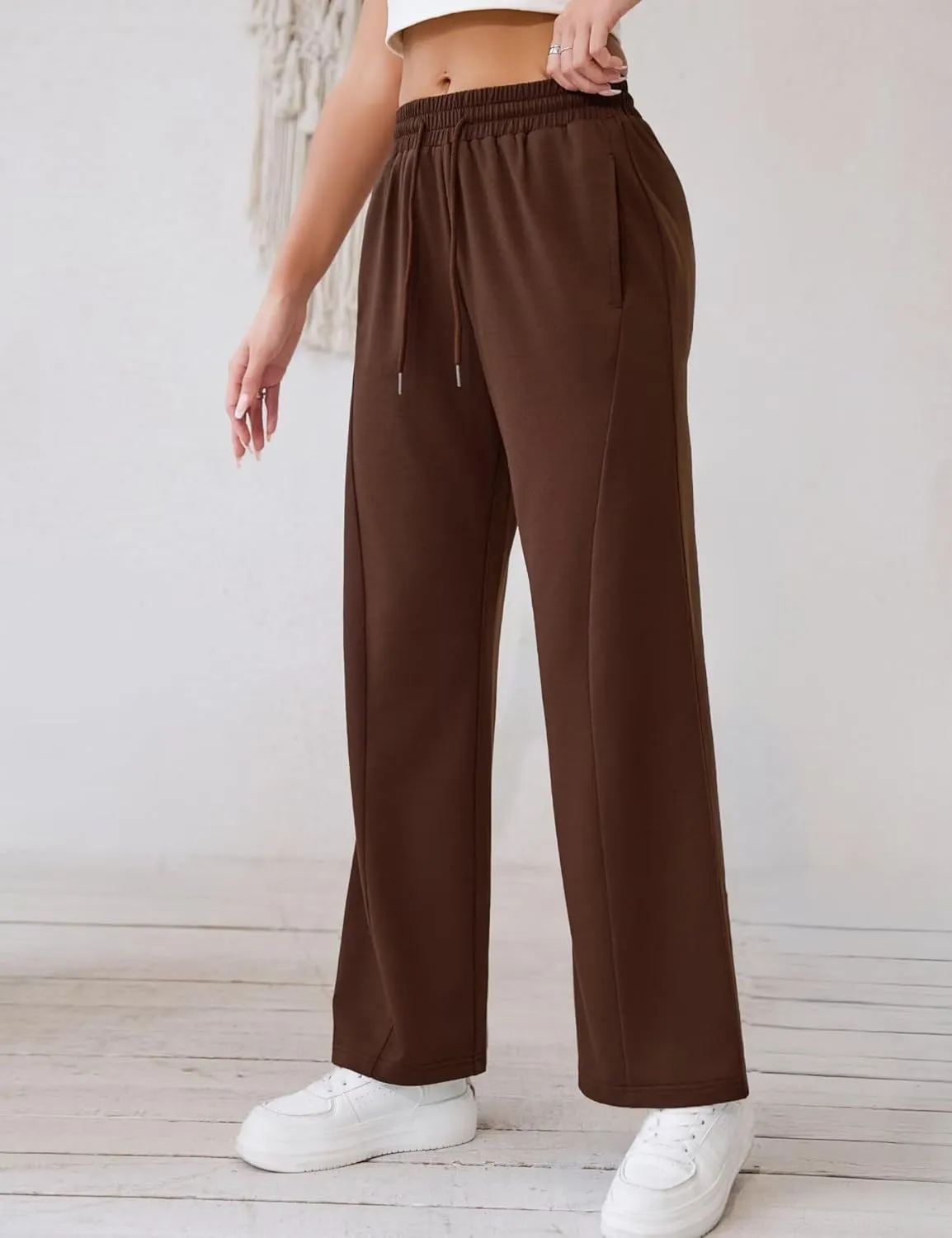 Ahlaray Women's Wide Leg Sweatpants Drawstring Elastic High Waisted Yoga Pants with Pockets M-3XL