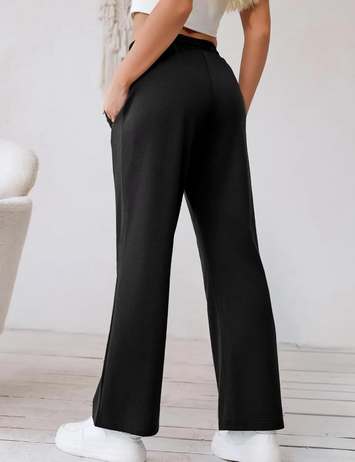 Ahlaray Women's Wide Leg Sweatpants Drawstring Elastic High Waisted Yoga Pants with Pockets M-3XL