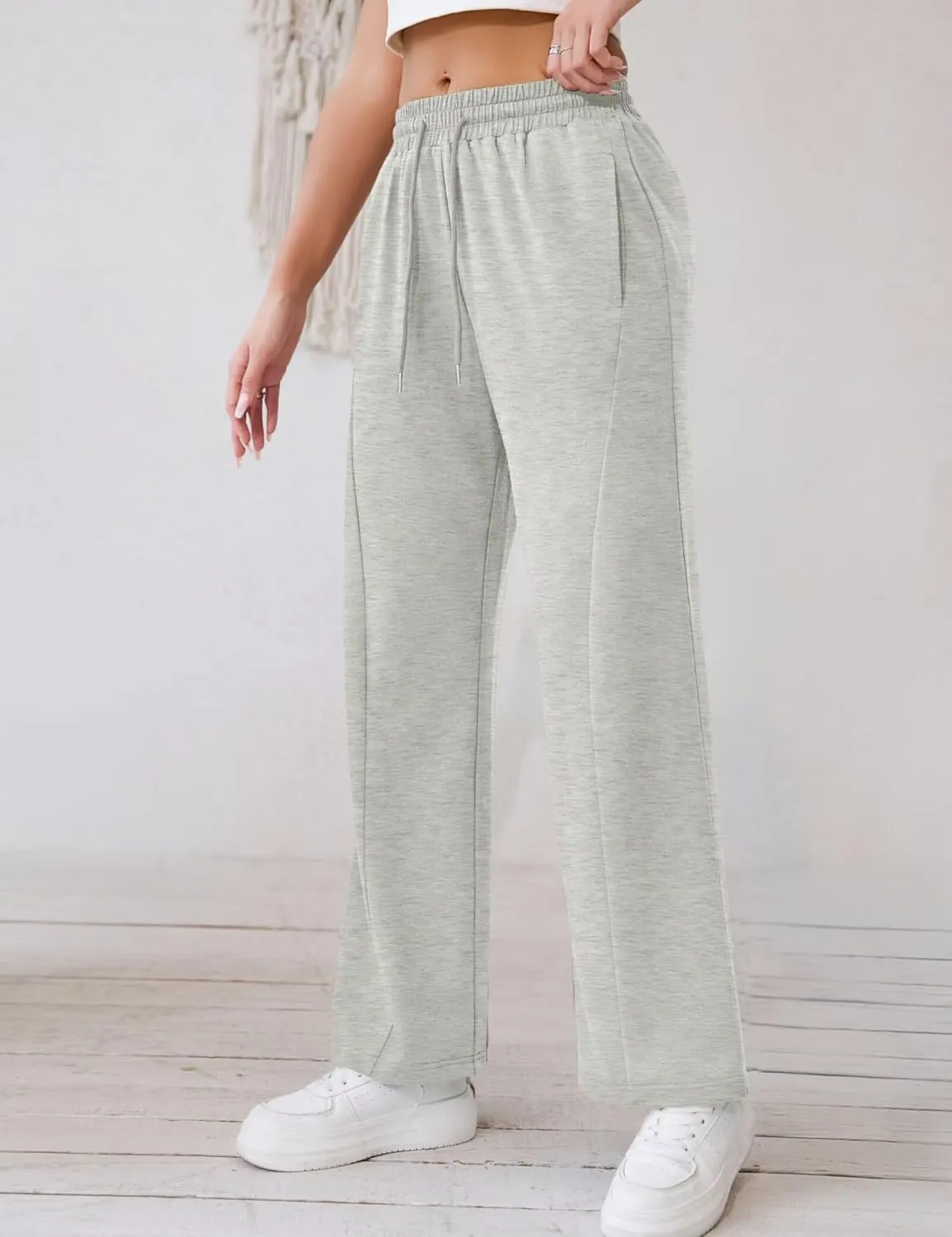 Ahlaray Women's Wide Leg Sweatpants Drawstring Elastic High Waisted Yoga Pants with Pockets M-3XL