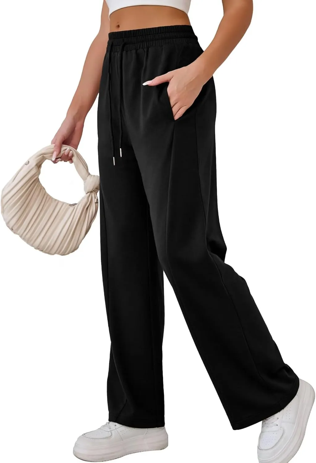 Ahlaray Women's Wide Leg Sweatpants Drawstring Elastic High Waisted Yoga Pants with Pockets M-3XL