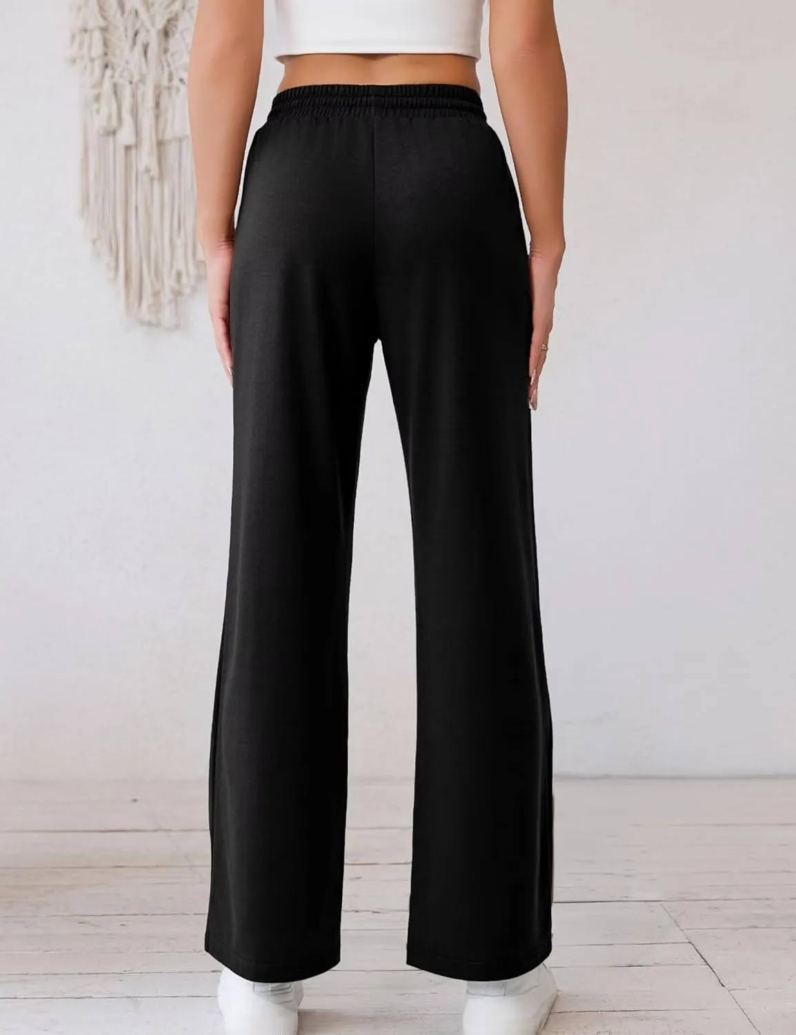 Ahlaray Women's Wide Leg Sweatpants Drawstring Elastic High Waisted Yoga Pants with Pockets M-3XL