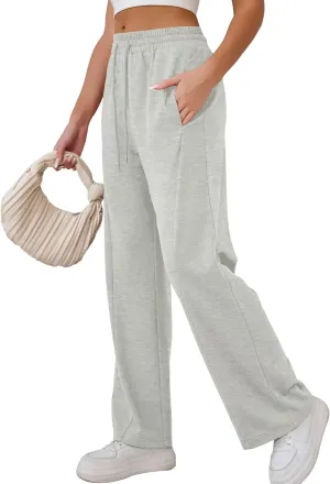 Ahlaray Women's Wide Leg Sweatpants Drawstring Elastic High Waisted Yoga Pants with Pockets M-3XL