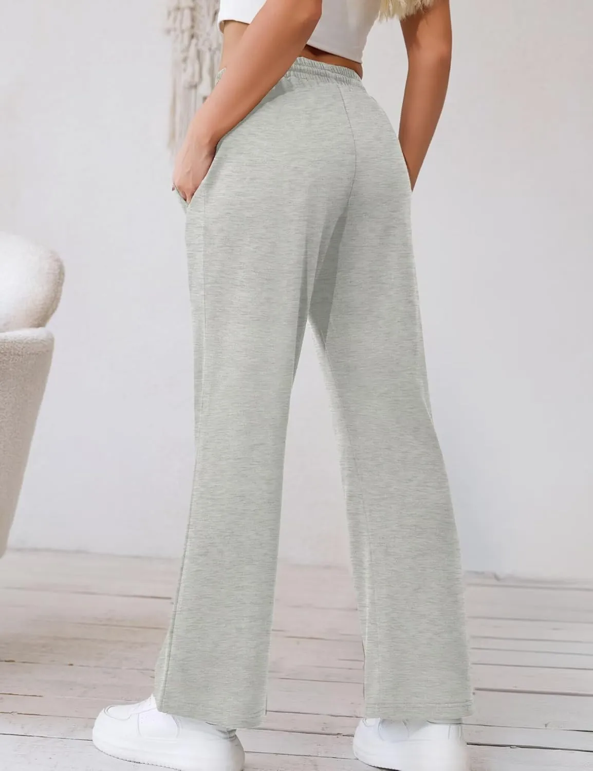 Ahlaray Women's Wide Leg Sweatpants Drawstring Elastic High Waisted Yoga Pants with Pockets M-3XL