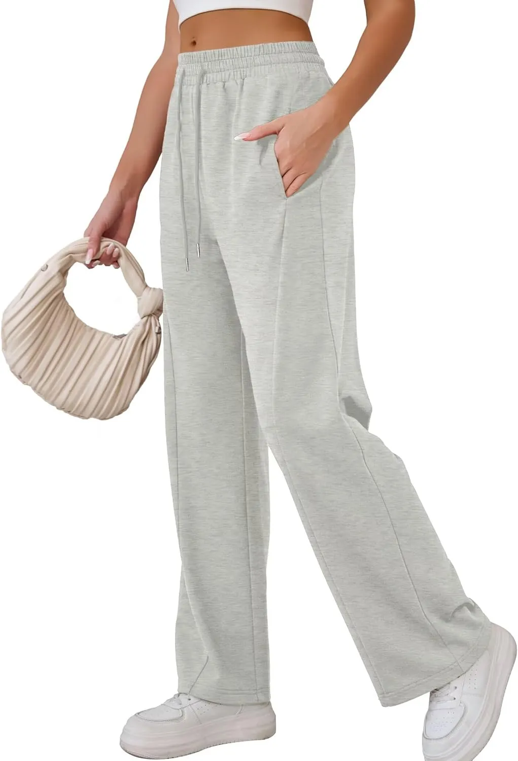 Ahlaray Women's Wide Leg Sweatpants Drawstring Elastic High Waisted Yoga Pants with Pockets M-3XL