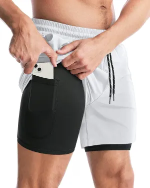 Aolesy Men's 2 in 1 Running Shorts - 5" Workout Gym Athletic Shorts Quick Dry Lightweight Training Shorts with Pockets