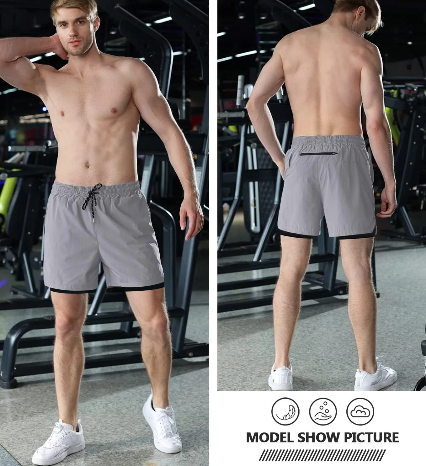 Aolesy Men's 2 in 1 Running Shorts - 5" Workout Gym Athletic Shorts Quick Dry Lightweight Training Shorts with Pockets