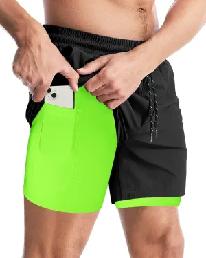 Aolesy Men's 2 in 1 Running Shorts - 5" Workout Gym Athletic Shorts Quick Dry Lightweight Training Shorts with Pockets