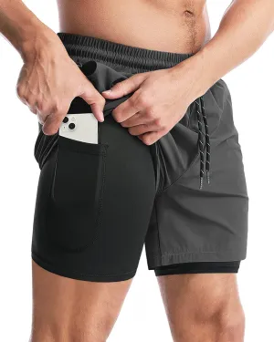 Aolesy Men's 2 in 1 Running Shorts - 5" Workout Gym Athletic Shorts Quick Dry Lightweight Training Shorts with Pockets