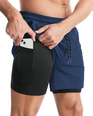 Aolesy Men's 2 in 1 Running Shorts - 5" Workout Gym Athletic Shorts Quick Dry Lightweight Training Shorts with Pockets