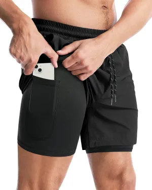 Aolesy Men's 2 in 1 Running Shorts - 5" Workout Gym Athletic Shorts Quick Dry Lightweight Training Shorts with Pockets