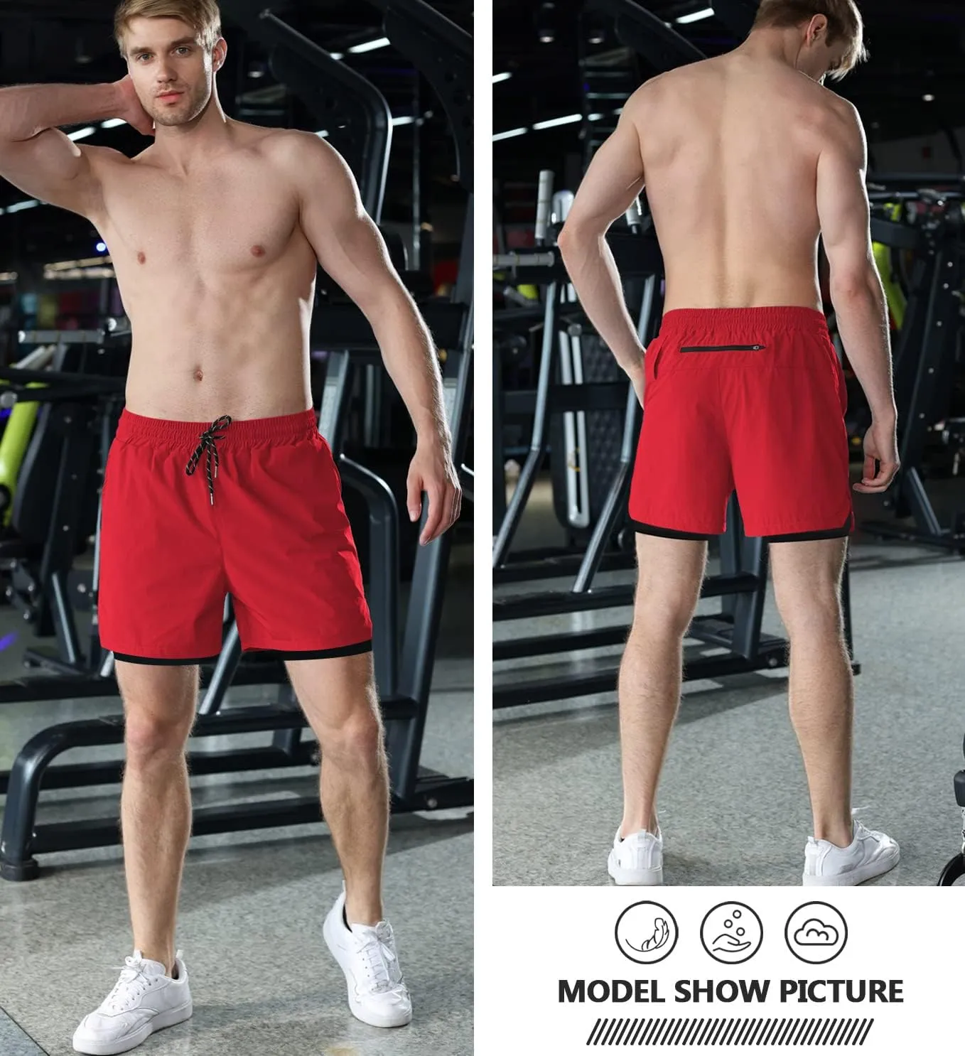 Aolesy Men's 2 in 1 Running Shorts - 5" Workout Gym Athletic Shorts Quick Dry Lightweight Training Shorts with Pockets