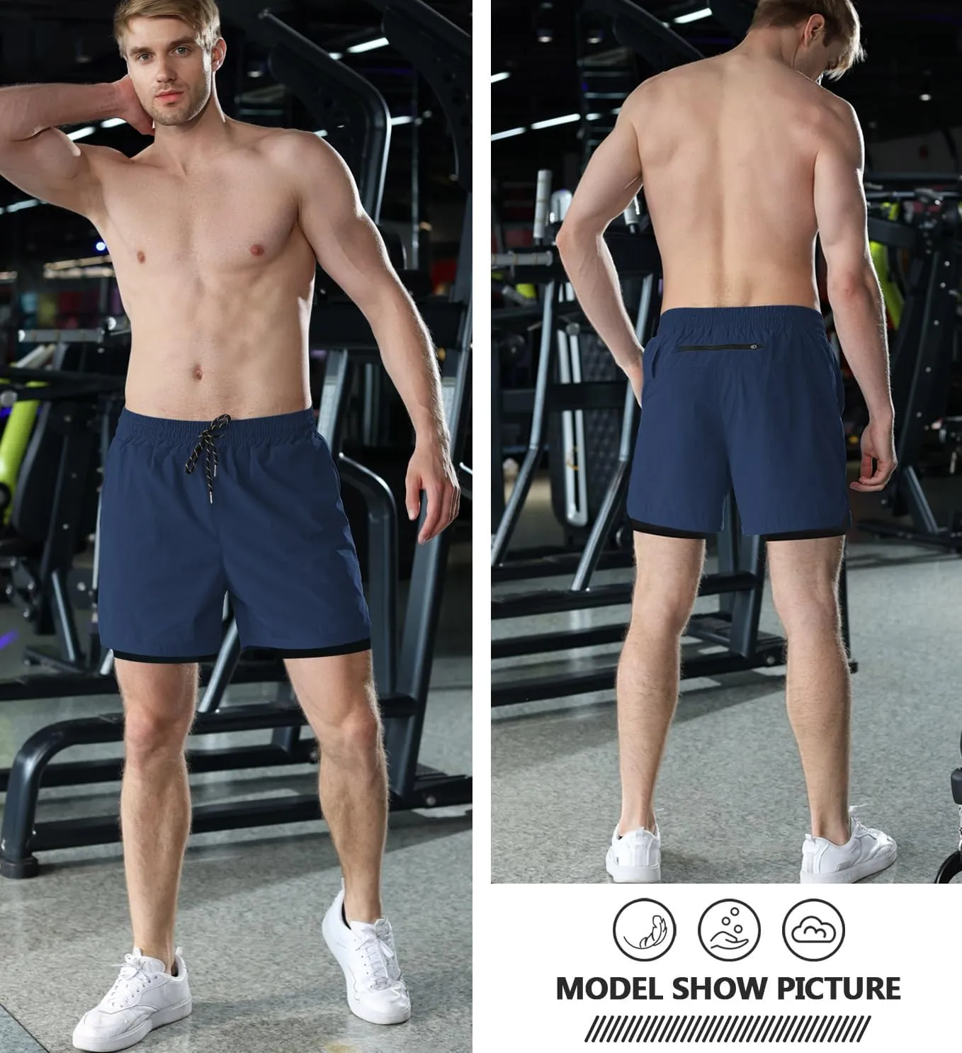 Aolesy Men's 2 in 1 Running Shorts - 5" Workout Gym Athletic Shorts Quick Dry Lightweight Training Shorts with Pockets