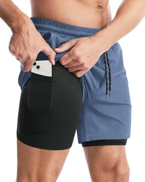 Aolesy Men's 2 in 1 Running Shorts - 5" Workout Gym Athletic Shorts Quick Dry Lightweight Training Shorts with Pockets