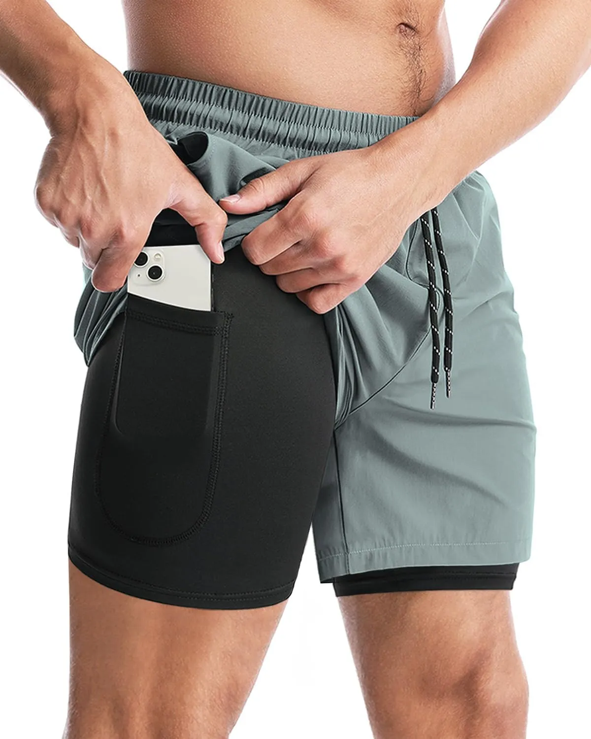 Aolesy Men's 2 in 1 Running Shorts - 5" Workout Gym Athletic Shorts Quick Dry Lightweight Training Shorts with Pockets