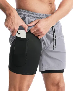 Aolesy Men's 2 in 1 Running Shorts - 5" Workout Gym Athletic Shorts Quick Dry Lightweight Training Shorts with Pockets