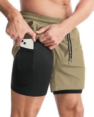 Aolesy Men's 2 in 1 Running Shorts - 5" Workout Gym Athletic Shorts Quick Dry Lightweight Training Shorts with Pockets